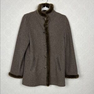 J Jill Vintage Wool Coat Jacket Taupe Fur Natural Organic XS Pea Coat Warm